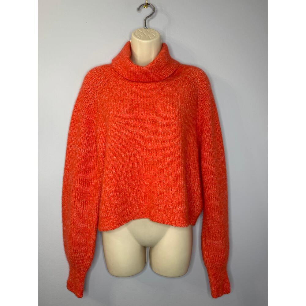 27 Miles Cashmere Blend Turtleneck Crop Relax Sweater Sz M Red/Orange